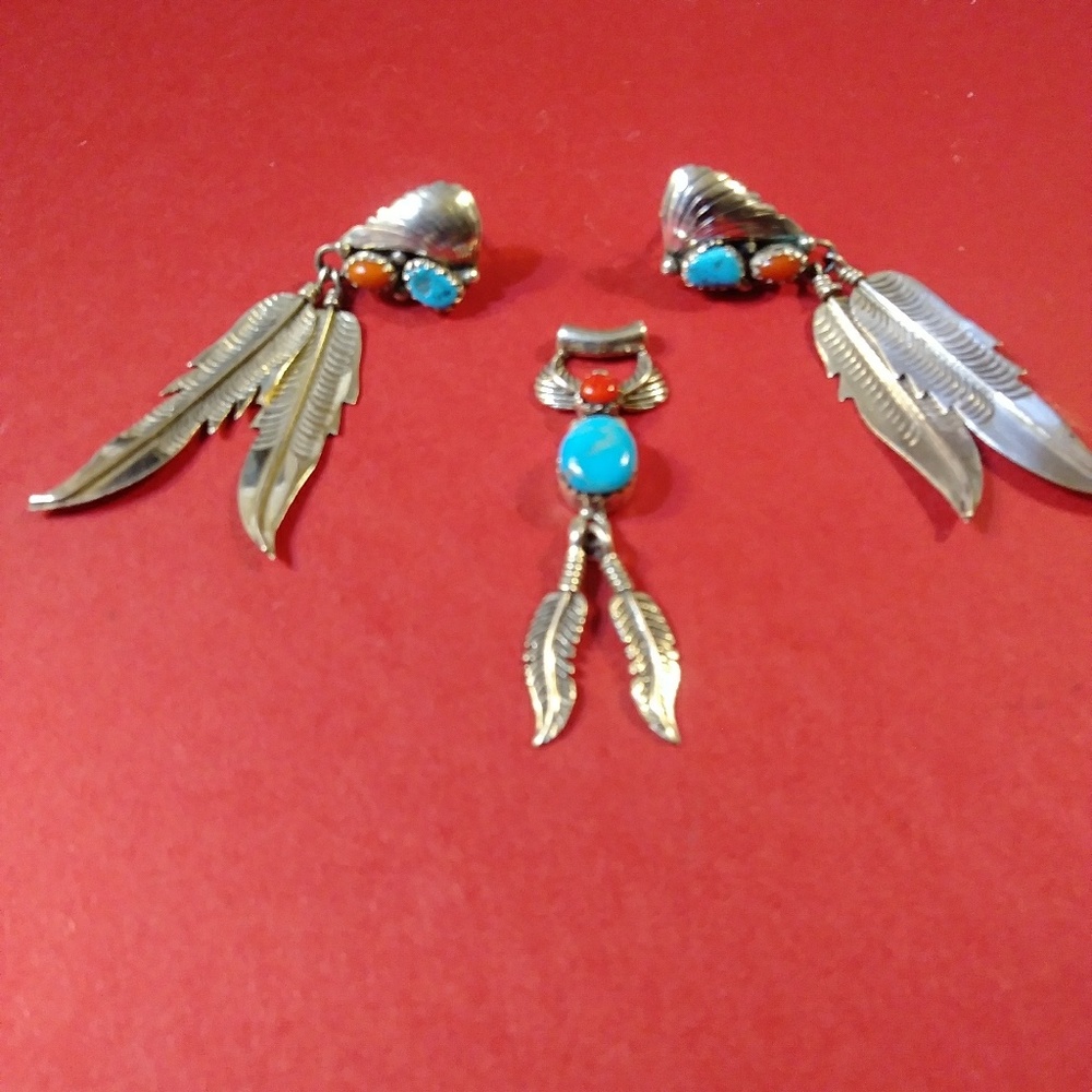 Navajo earrings and necklace pendant